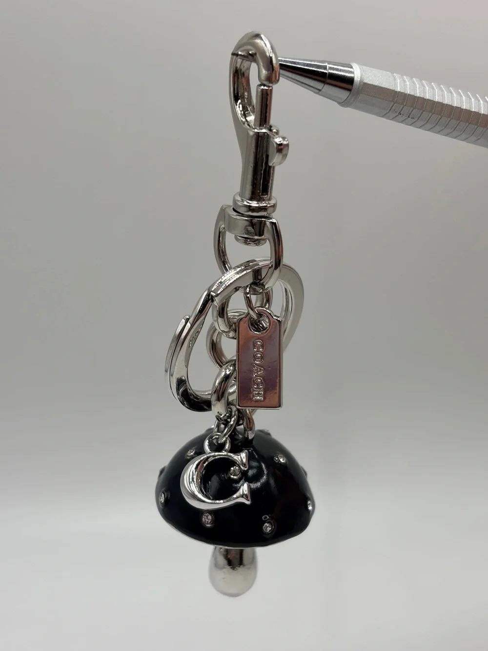 Black and Silver Mushroom Charm Keychain